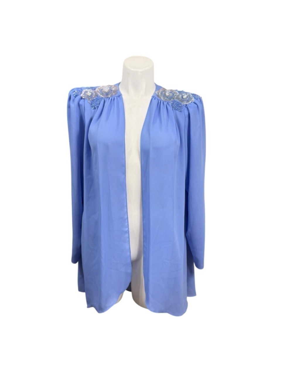 R&K Originals Vintage Blue Beaded Sequin Floral‎ Open Front Blouse 16W
